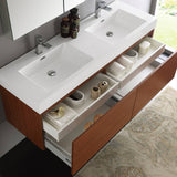 Fresca FVN8042TK Mezzo 60" Teak Wall Hung Double Sink Modern Bathroom Vanity with Medicine Cabinet