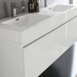 Fresca FVN8042WH Mezzo 60" White Wall Hung Double Sink Modern Bathroom Vanity with Medicine Cabinet