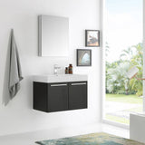 Fresca FVN8089BW Vista 30" Black Wall Hung Modern Bathroom Vanity with Medicine Cabinet