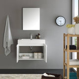 Fresca FVN8089WH Vista 30" White Wall Hung Modern Bathroom Vanity with Medicine Cabinet