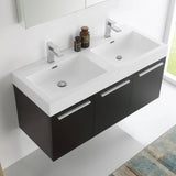 Fresca FVN8092BW-D Vista 48" Black Wall Hung Double Sink Modern Bathroom Vanity with Medicine Cabinet