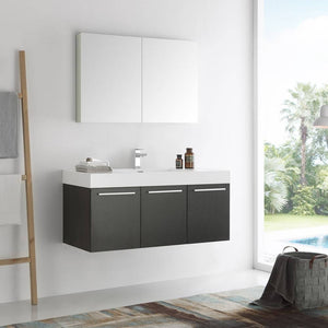 Fresca FVN8092BW Vista 48" Black Wall Hung Modern Bathroom Vanity with Medicine Cabinet