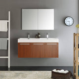 Fresca FVN8092TK-D Vista 48" Teak Wall Hung Double Sink Modern Bathroom Vanity with Medicine Cabinet