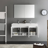 Fresca FVN8092WH-D Vista 48" White Wall Hung Double Sink Modern Bathroom Vanity with Medicine Cabinet