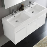 Fresca FVN8092WH-D Vista 48" White Wall Hung Double Sink Modern Bathroom Vanity with Medicine Cabinet