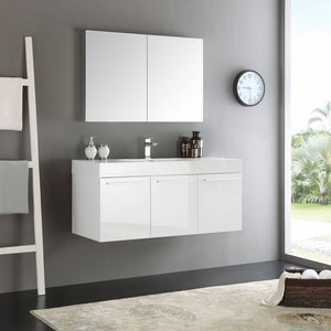 Fresca FVN8092WH Vista 48" White Wall Hung Modern Bathroom Vanity with Medicine Cabinet