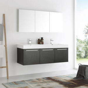 Fresca FVN8093BW-D Vista 60" Black Wall Hung Double Sink Modern Bathroom Vanity with Medicine Cabinet