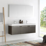 Fresca FVN8093GO-D Vista 60" Gray Oak Wall Hung Double Sink Modern Bathroom Vanity with Medicine Cabinet