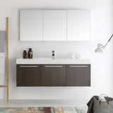 Fresca FVN8093GO Vista 60" Gray Oak Wall Hung Single Sink Modern Bathroom Vanity with Medicine Cabinet