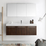 Fresca FVN8093GW Vista 60" Walnut Wall Hung Single Sink Modern Bathroom Vanity with Medicine Cabinet