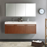 Fresca FVN8093TK-D Vista 60" Teak Wall Hung Double Sink Modern Bathroom Vanity with Medicine Cabinet