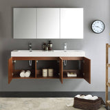 Fresca FVN8093TK-D Vista 60" Teak Wall Hung Double Sink Modern Bathroom Vanity with Medicine Cabinet