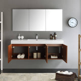 Fresca FVN8093TK Vista 60" Teak Wall Hung Single Sink Modern Bathroom Vanity with Medicine Cabinet