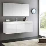 Fresca FVN8093WH Vista 60" White Wall Hung Single Sink Modern Bathroom Vanity with Medicine Cabinet