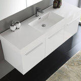 Fresca FVN8093WH Vista 60" White Wall Hung Single Sink Modern Bathroom Vanity with Medicine Cabinet