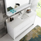 Fresca FVN8119WH-S Allier 60" White Modern Single Sink Bathroom Vanity with Mirror