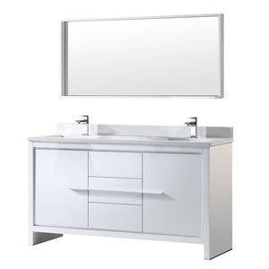 Fresca FVN8119WH Allier 60" White Modern Double Sink Bathroom Vanity with Mirror