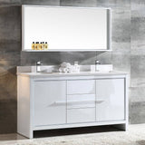 Fresca FVN8119WH Allier 60" White Modern Double Sink Bathroom Vanity with Mirror