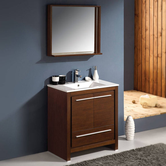 Fresca FVN8130WG Allier 30" Wenge Brown Modern Bathroom Vanity with Mirror