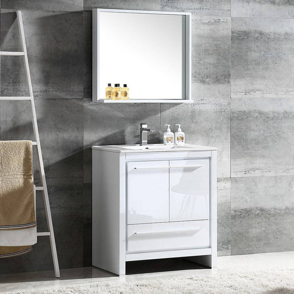 Fresca FVN8130WH Allier 30" White Modern Bathroom Vanity with Mirror