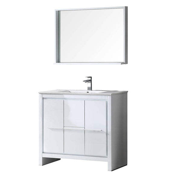 Fresca FVN8136WH Allier 36" White Modern Bathroom Vanity with Mirror