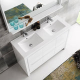 Fresca FVN8148WH-D Allier 48" White Modern Double Sink Bathroom Vanity with Mirror