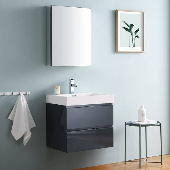 Fresca FVN8324GG Valencia 24" Dark Slate Gray Wall Hung Modern Bathroom Vanity with Medicine Cabinet