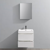 Fresca FVN8324WH Valencia 24" Glossy White Wall Hung Modern Bathroom Vanity with Medicine Cabinet