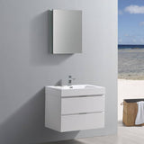 Fresca FVN8330WH Valencia 30" Glossy White Wall Hung Modern Bathroom Vanity with Medicine Cabinet