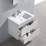 Fresca FVN8330WH Valencia 30" Glossy White Wall Hung Modern Bathroom Vanity with Medicine Cabinet