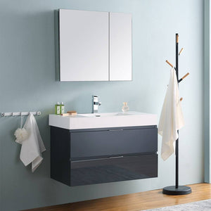 Fresca FVN8336GG Valencia 36" Dark Slate Gray Wall Hung Modern Bathroom Vanity with Medicine Cabinet