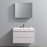 Fresca FVN8336WH Valencia 36" Glossy White Wall Hung Modern Bathroom Vanity with Medicine Cabinet