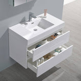 Fresca FVN8336WH Valencia 36" Glossy White Wall Hung Modern Bathroom Vanity with Medicine Cabinet