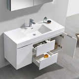 Fresca FVN8348WH Valencia 48" Glossy White Wall Hung Modern Bathroom Vanity with Medicine Cabinet