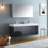 Fresca FVN8360GG-D Valencia 60" Dark Slate Gray Wall Hung Double Sink Modern Bathroom Vanity with Medicine Cabinet