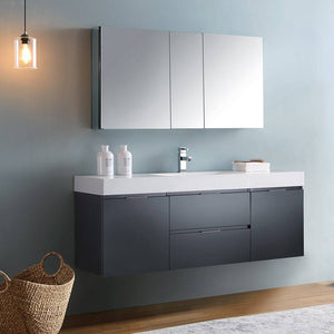 Fresca FVN8360GG Valencia 60" Dark Slate Gray Wall Hung Modern Bathroom Vanity with Medicine Cabinet