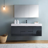 Fresca FVN8360GG Valencia 60" Dark Slate Gray Wall Hung Modern Bathroom Vanity with Medicine Cabinet