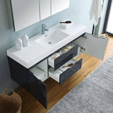 Fresca FVN8360GG Valencia 60" Dark Slate Gray Wall Hung Modern Bathroom Vanity with Medicine Cabinet