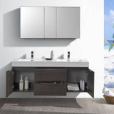 Fresca FVN8360GO-D Valencia 60" Gray Oak Wall Hung Double Sink Modern Bathroom Vanity with Medicine Cabinet