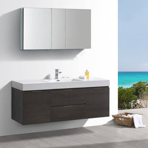 Fresca FVN8360GO Valencia 60" Gray Oak Wall Hung Modern Bathroom Vanity with Medicine Cabinet