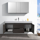 Fresca FVN8360GO Valencia 60" Gray Oak Wall Hung Modern Bathroom Vanity with Medicine Cabinet