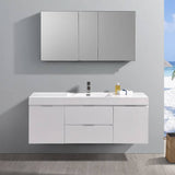 Fresca FVN8360WH Valencia 60" Glossy White Wall Hung Modern Bathroom Vanity with Medicine Cabinet