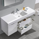 Fresca FVN8360WH Valencia 60" Glossy White Wall Hung Modern Bathroom Vanity with Medicine Cabinet