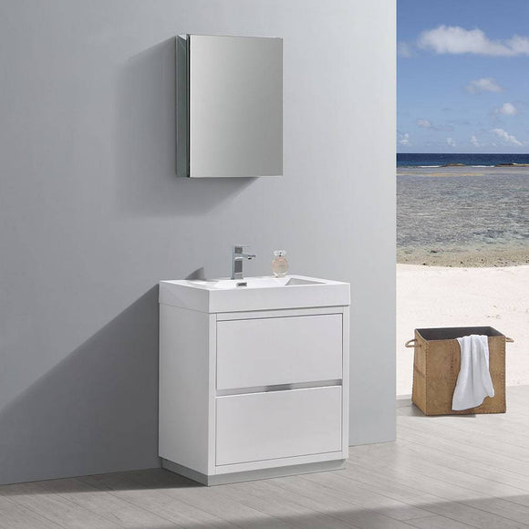 Fresca FVN8430WH Valencia 30" Glossy White Free Standing Modern Bathroom Vanity with Medicine Cabinet