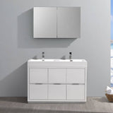 Fresca FVN8448WH-D Valencia 48" Glossy White Free Standing Double Sink Modern Bathroom Vanity with Medicine Cabinet