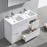 Fresca FVN8448WH-D Valencia 48" Glossy White Free Standing Double Sink Modern Bathroom Vanity with Medicine Cabinet