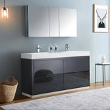 Fresca FVN8460GG-D Valencia 60" Dark Slate Gray Free Standing Double Sink Modern Bathroom Vanity with Medicine Cabinet