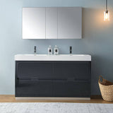 Fresca FVN8460GG-D Valencia 60" Dark Slate Gray Free Standing Double Sink Modern Bathroom Vanity with Medicine Cabinet