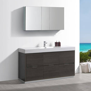 Fresca FVN8460GO Valencia 60" Gray Oak Free Standing Modern Bathroom Vanity with Medicine Cabinet