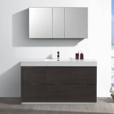 Fresca FVN8460GO Valencia 60" Gray Oak Free Standing Modern Bathroom Vanity with Medicine Cabinet